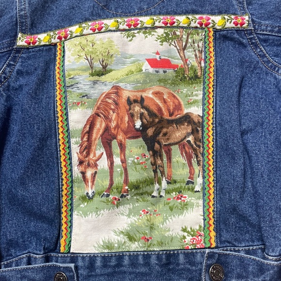 Unique Baby 18 Month Horse Theme Jean Jacket Button Front Colorful Trim - Picture 5 of 9